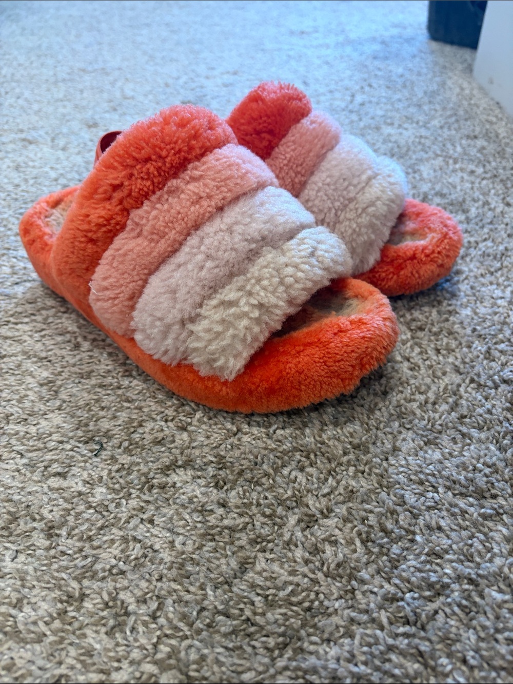 Plush Striped Slide Slippers in Coral and Blush- UGG